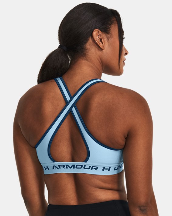 Women's Armour® Mid Crossback Sports Bra in Blue image number 1